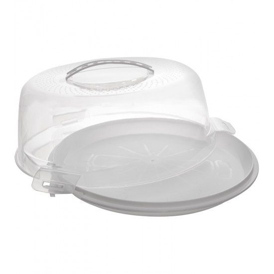 Prato Para Bolo 28 cm De Plástico Com Tampa E Alça Branco